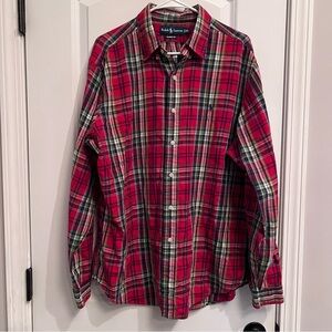 Ralph Lauren Men's Red and Green Plaid Shirt